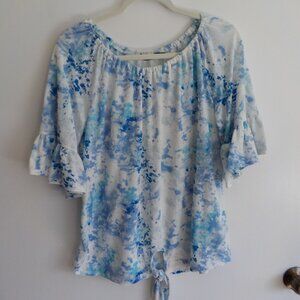 Cure Blouse NWT - Size Large - Short Sleeve - Blue/White (265)